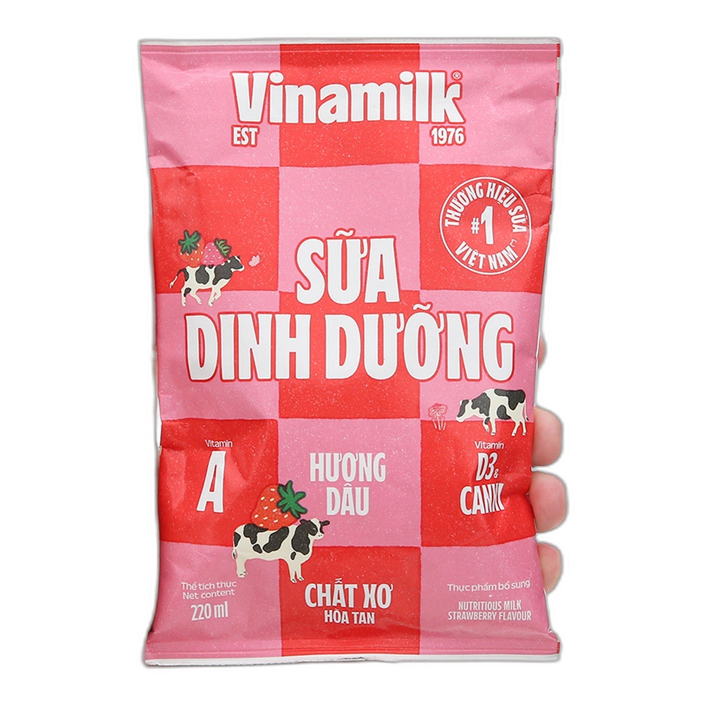 Sữa tươi tiệt trùng Vinamilk 100% dâu bịch 220ml