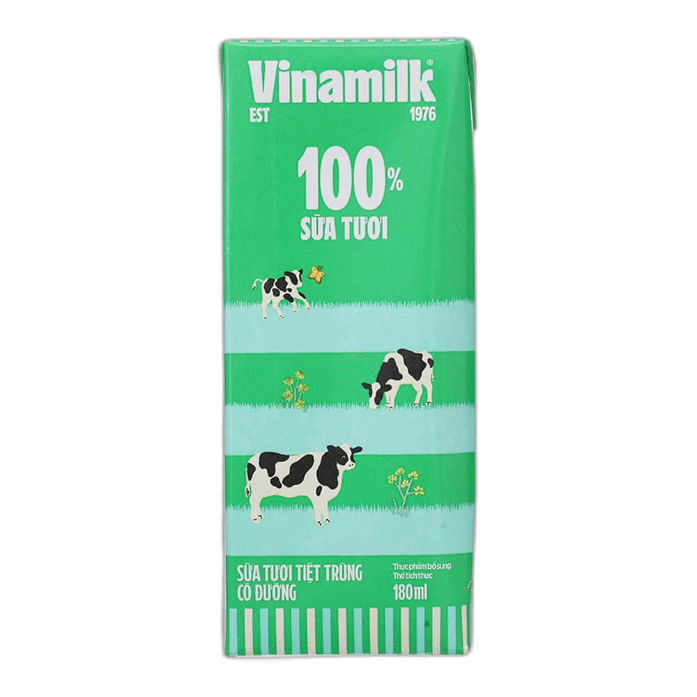 Sữa tươi tiệt trùng Vinamilk 100% không đường lốc 4*180ml