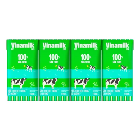 Sữa tươi tiệt trùng Vinamilk 100% có đường lốc 4*110ml