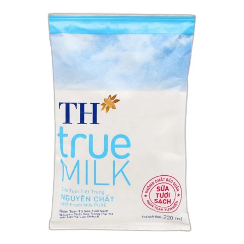 Sữa tươi tiệt trùng TH True Milk nguyên chất bịch 220ml