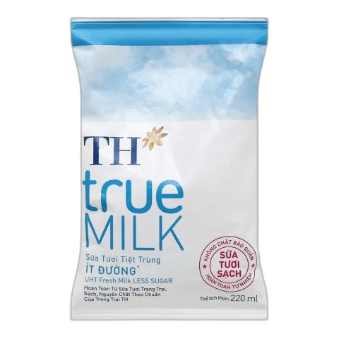 Sữa tươi tiệt trùng TH True Milk ít đường bịch 220ml