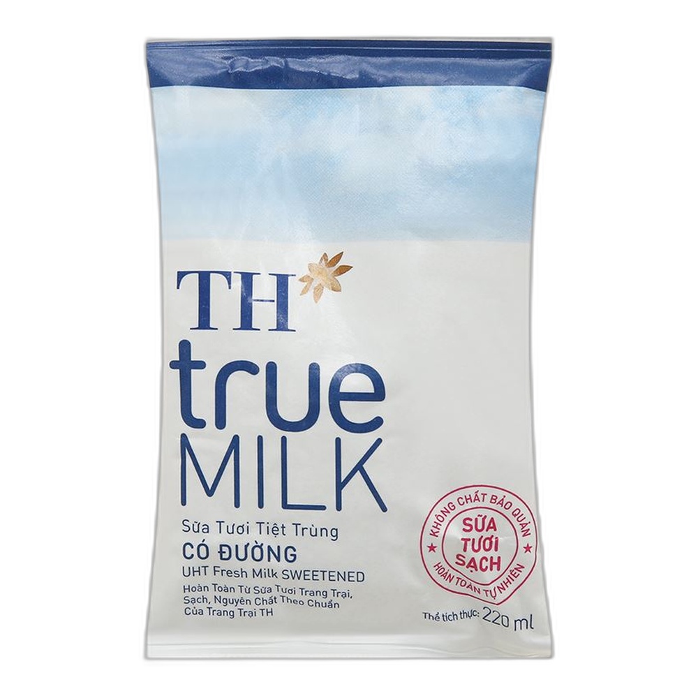 Sữa tươi tiệt trùng TH True Milk có đường bịch 220ml