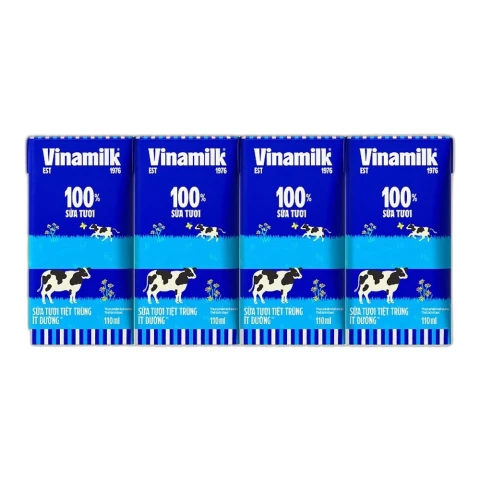 Sữa tươi tiệt trùng Vinamilk 100% ít đường lốc 4*110ml