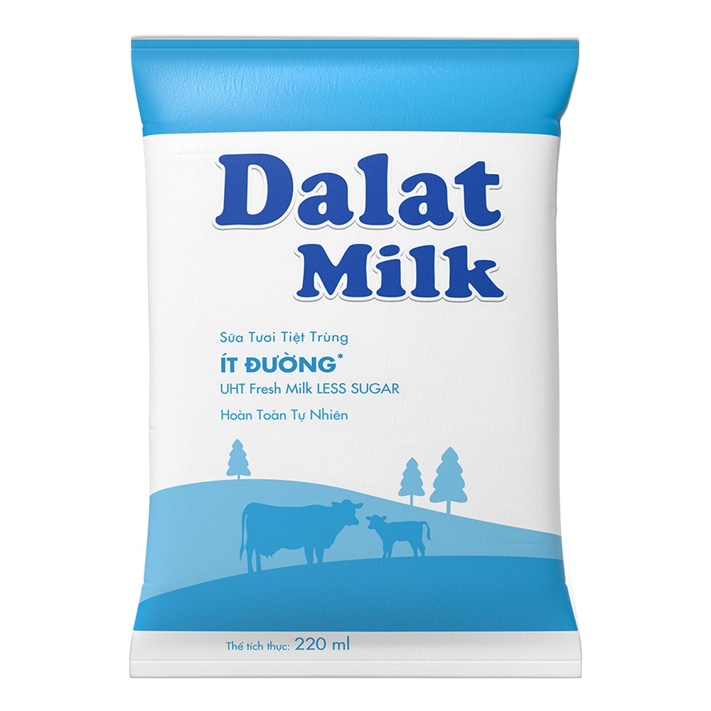 Sữa tươi tiệt trùng Dalat Milk ít đường bịch 220ml
