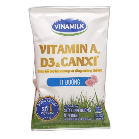 Sữa dinh dưỡng  Vinamilk ít đường bịch  220ml