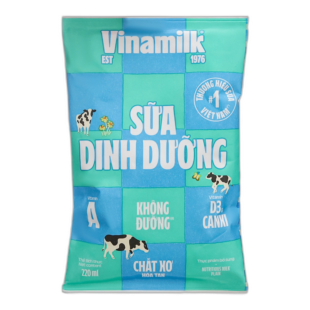 Sữa dinh dưỡng  Vinamilk không đường bịch  220ml