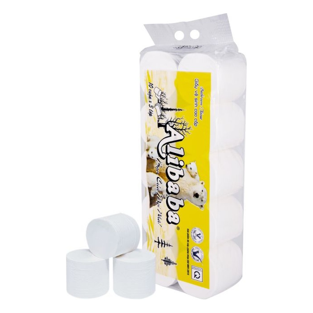 Giấy vệ sinh Alibaba gấu vàng không lõi 10 cuộn /Lốc ,10 Lốc /T