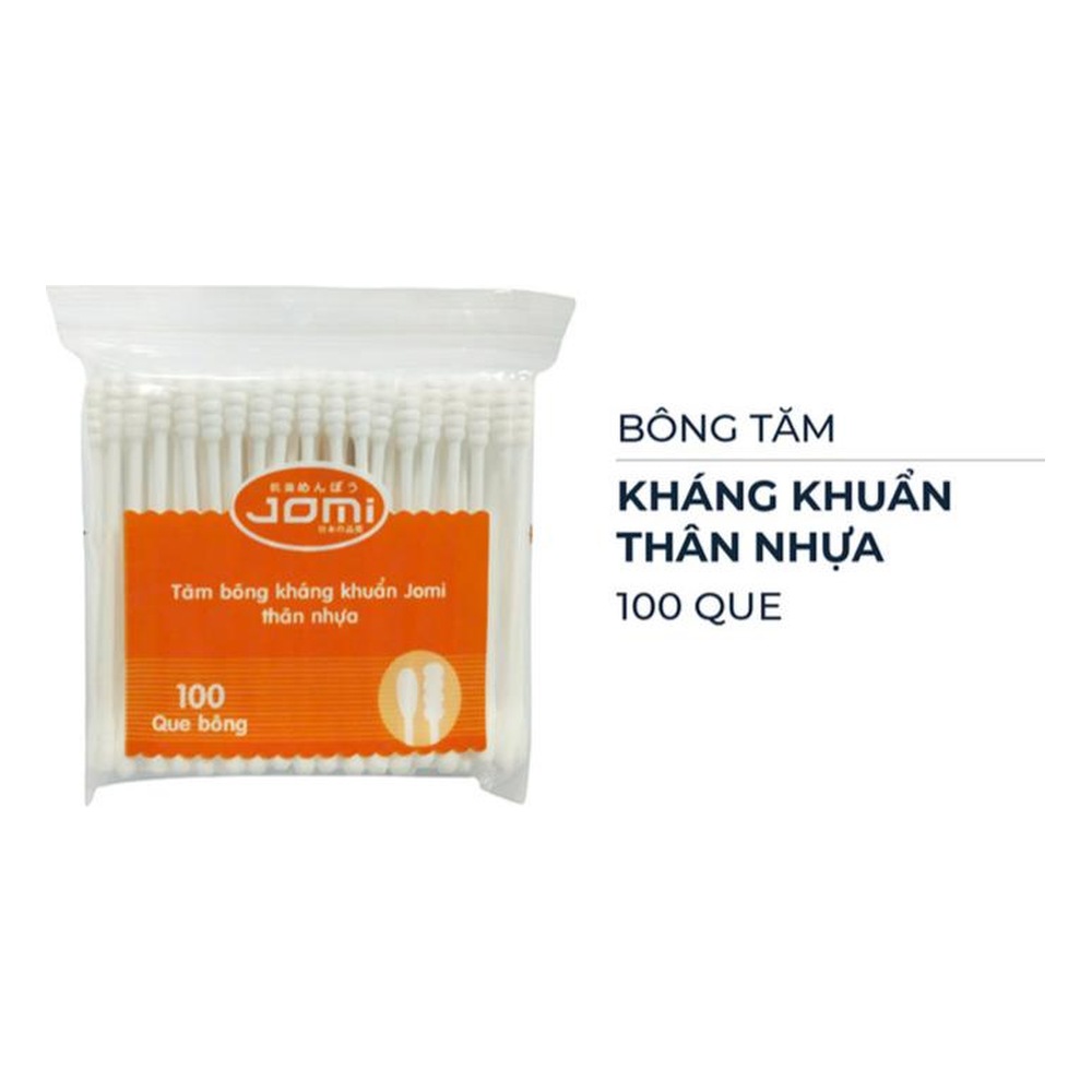 Tăm bông kháng khuẩn Jomi thân nhựa túi 100 que /96