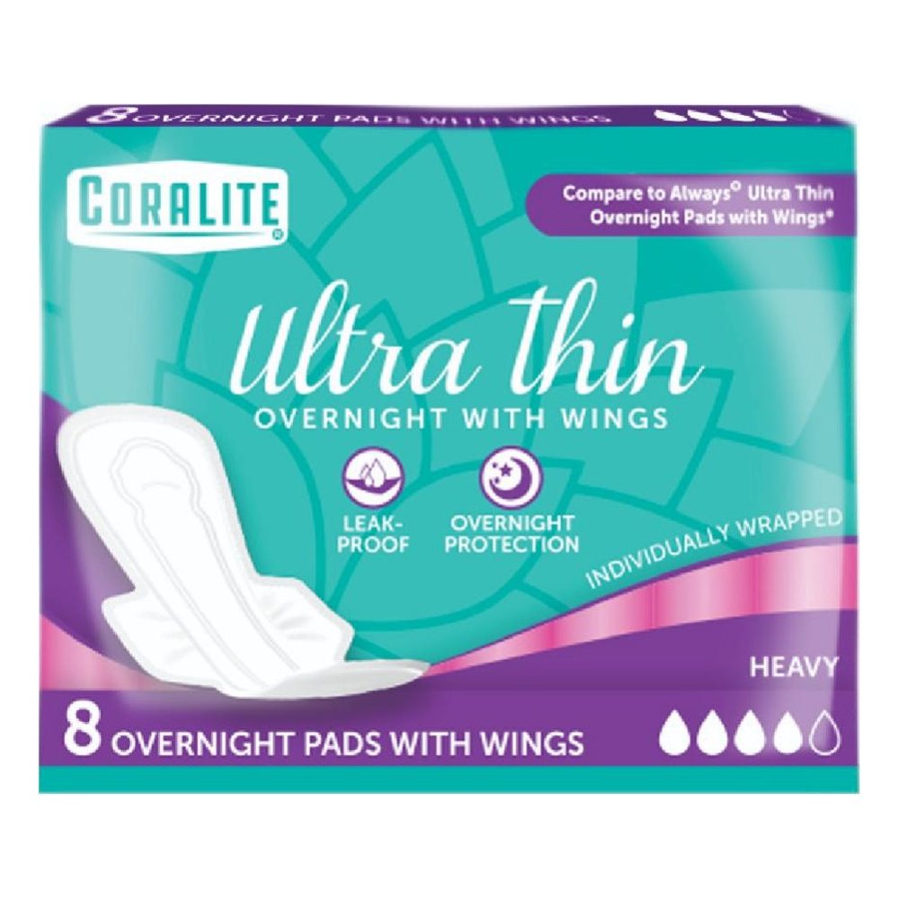 Băng vệ sinh ban đêm Coralite Ultra Thin có cánh 8 miếng x32 cm /24 gói
