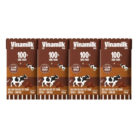 Sữa tươi tiệt trùng VNM tách béo sô cô la 110ml*4/12