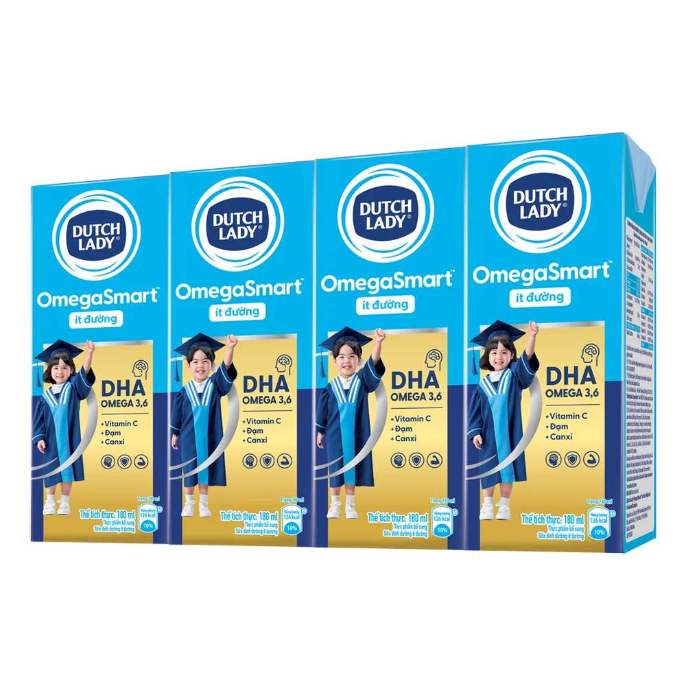 Sữa dinh dưỡng Dutch Lady OmegaSmart  it đường 180mlx4/12