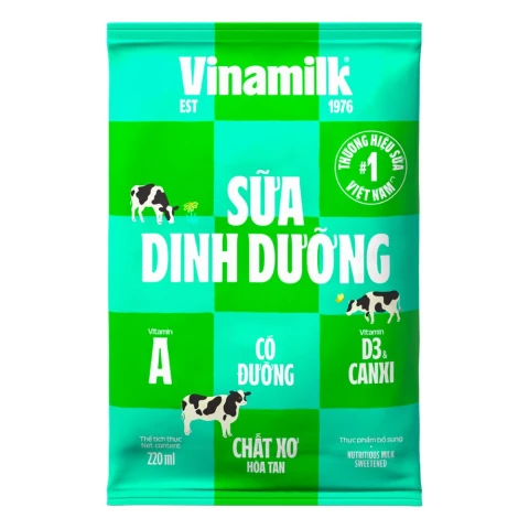 Sữa dinh dưỡng  Vinamilk  có đường bịch  220ml