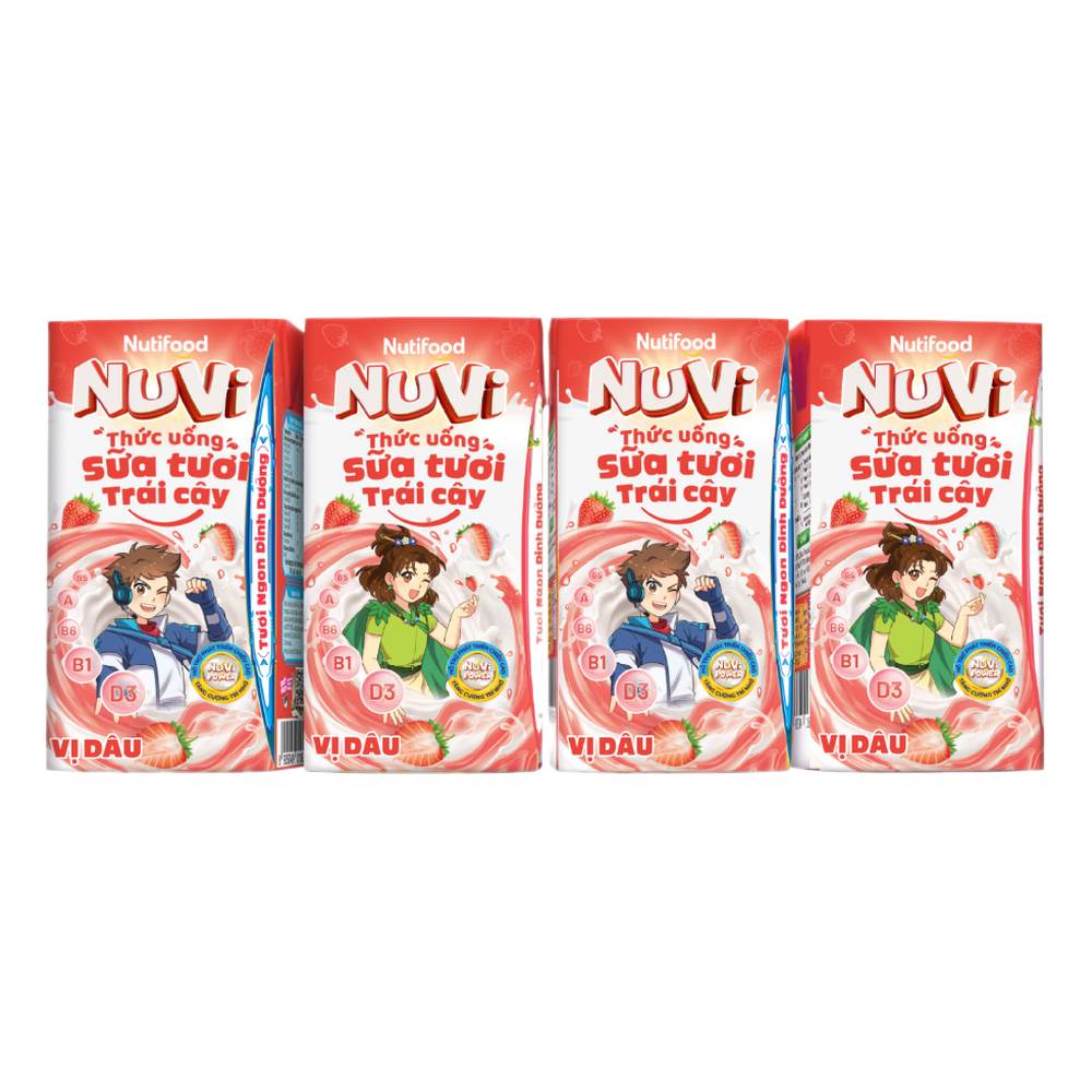 Thức uống sữa tươi trái cây Nuvi vị dâu lốc 4*110ml