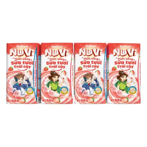 Thức uống sữa tươi trái cây Nuvi vị dâu lốc 4*110ml