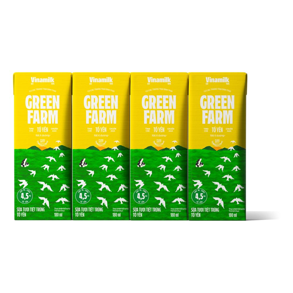 Sữa tươi tiệt trùng  Vinamilk Green Farm tổ yến vỉ 4*180ml