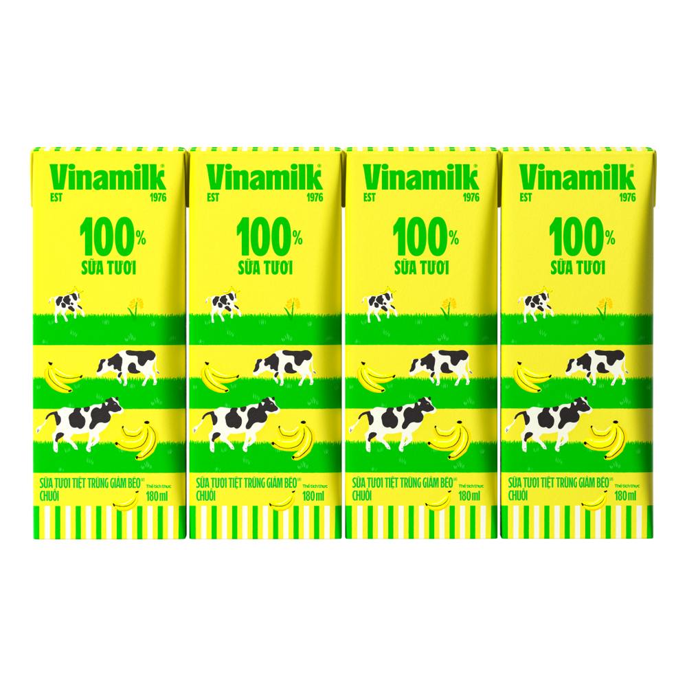 Sữa tươi tiệt trùng  Vinamilk Green Farm giảm béo vị chuối vỉ 4*180ml