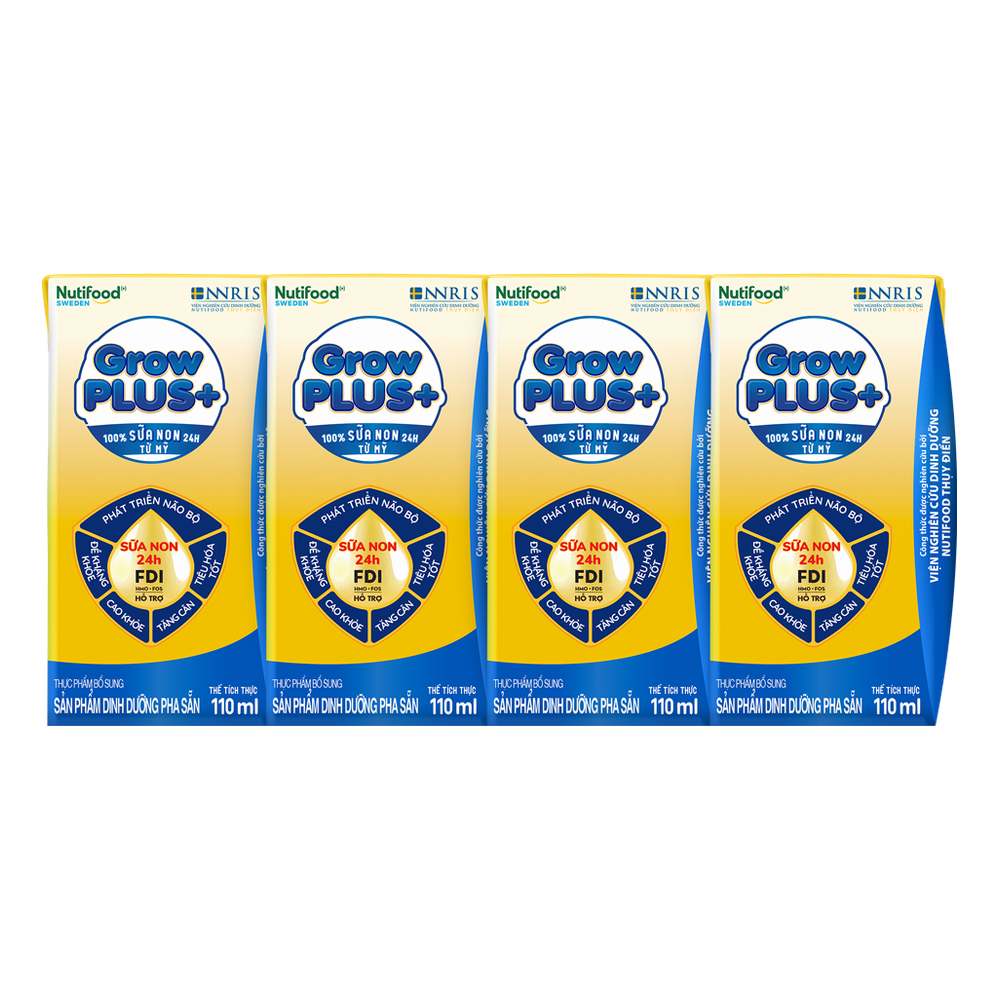 Sữa bột pha sẵn Nutifood Grow Plu vàng 1+ lốc 4*110ml