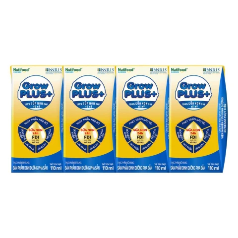 Sữa bột pha sẵn Nutifood Grow Plu vàng 1+ lốc 4*110ml