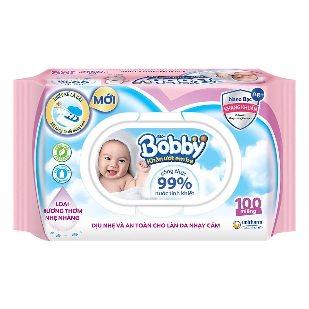 Khăn ướt  Bobby Care có hương -hồng  100 tờ 
