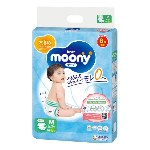 Tã bỉm dán  Moony xanh M56