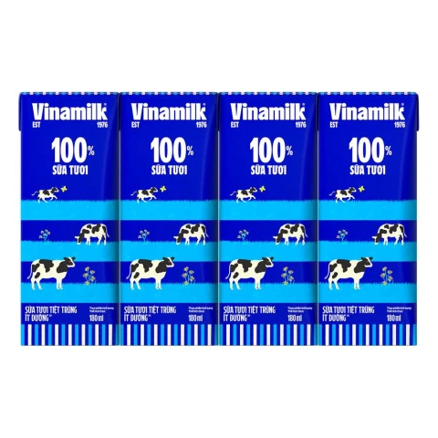 Sữa tươi tiệt trùng Vinamilk 100% ít đường lốc 4*180ml
