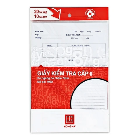 Giấy kiểm tra Hồng Hà cấp 4  