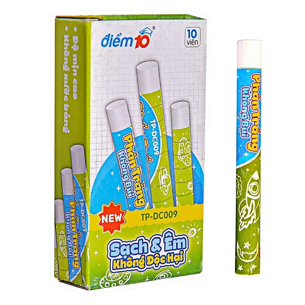Phấn không bụi Thiên Long DC009 (hộp 10 viên) trắng  