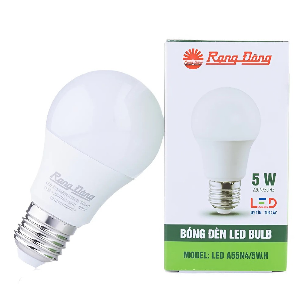 Bóng LED Buld  Rạng Đông  5W A55N4-5W E27 3000K ánh sáng vàng