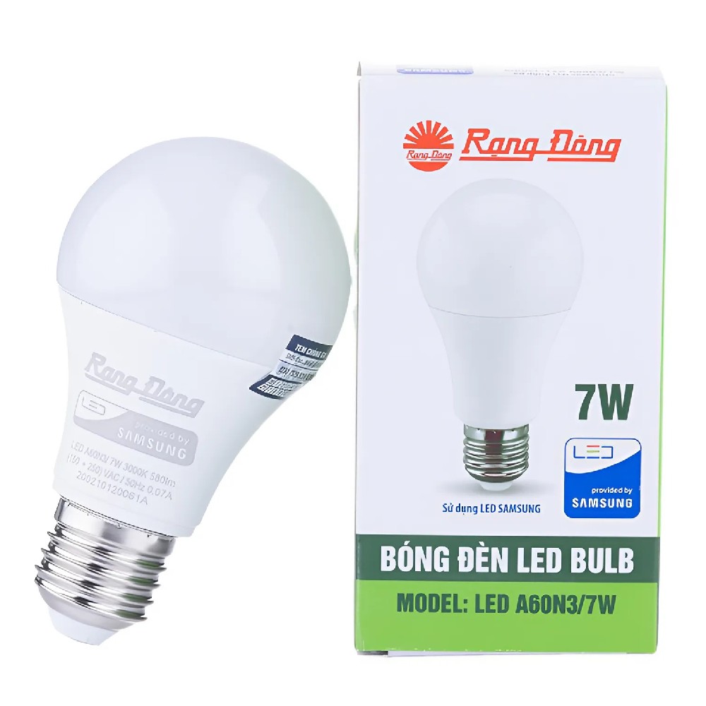 Bóng LED Buld  Rạng Đông  7W A60N3-7W H E27 3000K ánh sáng vàng