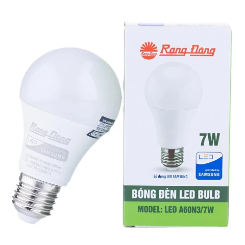 Bóng LED Buld  Rạng Đông  7W A60N3-7W H E27 3000K ánh sáng vàng