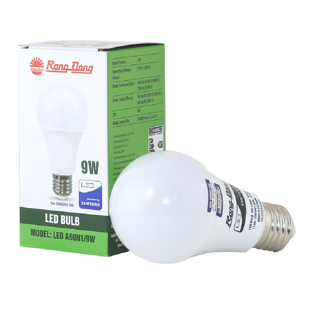 Bóng LED Buld Rạng Đông  9W A60N1- 9W H E27 3000K ánh sáng vàng