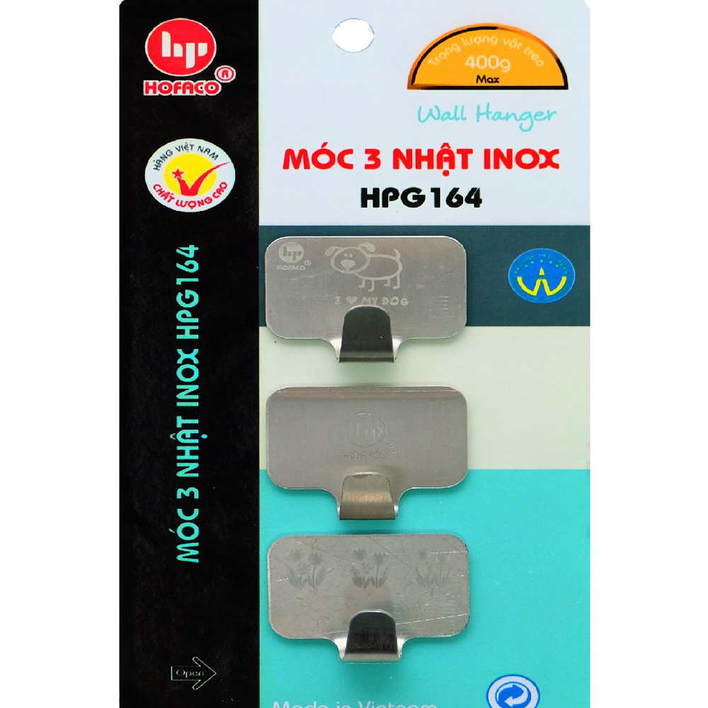 Móc dán tường 3 chữ nhật inox Hofaco Hofaco   G164