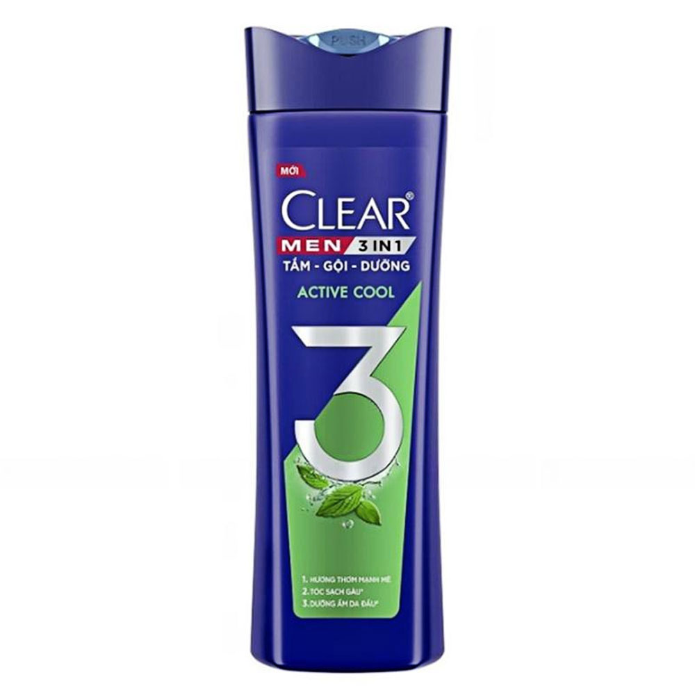 Tắm gội dưỡng Clear men 3in1  Active Cool  340g