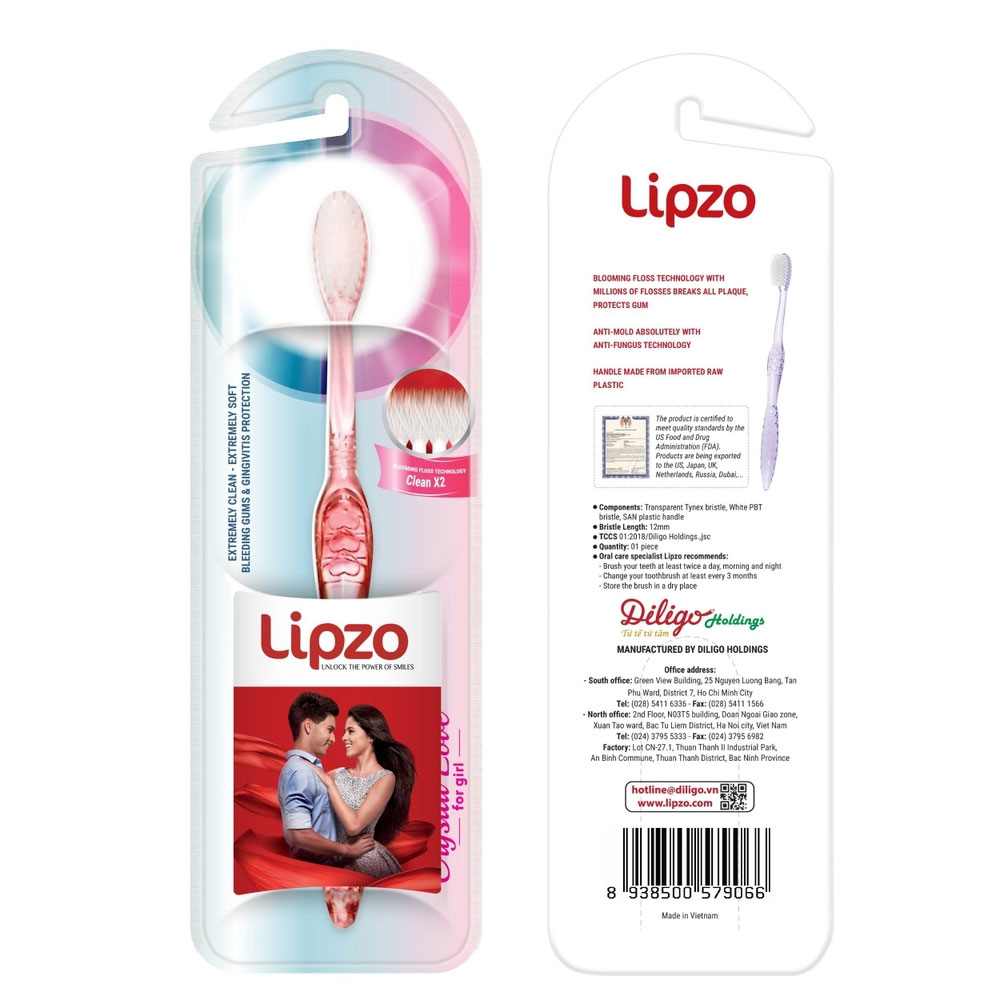 Bàn chải đánh răng Lipzo Crytal Love for Girl x2+Khuyến mại