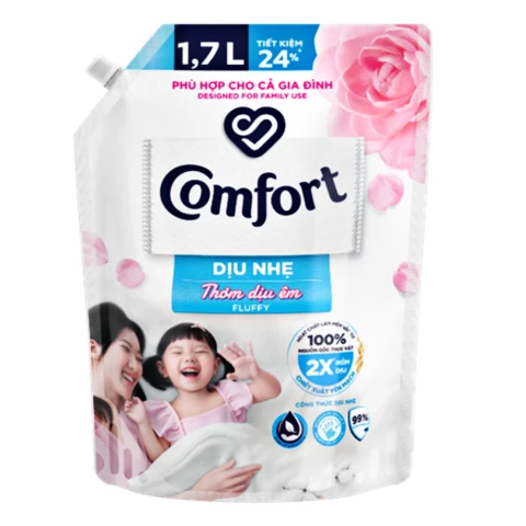 Nước xả vải trẻ em Comfort 1 lần xả cho cả gia đình  thơm dịu êm túi  1.7L