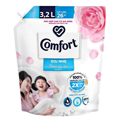 Nước xả vải trẻ em Comfort 1 lần xả cho cả gia đình  thơm dịu êm túi  3.2L