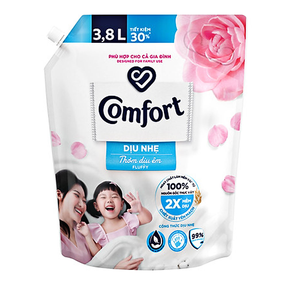 Nước xả vải trẻ em Comfort 1 lần xả cho cả gia đình  thơm dịu êm túi  3.8L