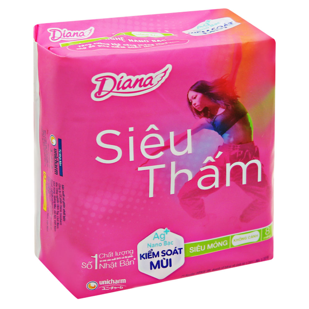 Băng vệ sinhDiana Siêu thấm siêu mỏng không cánh  8 miếng
