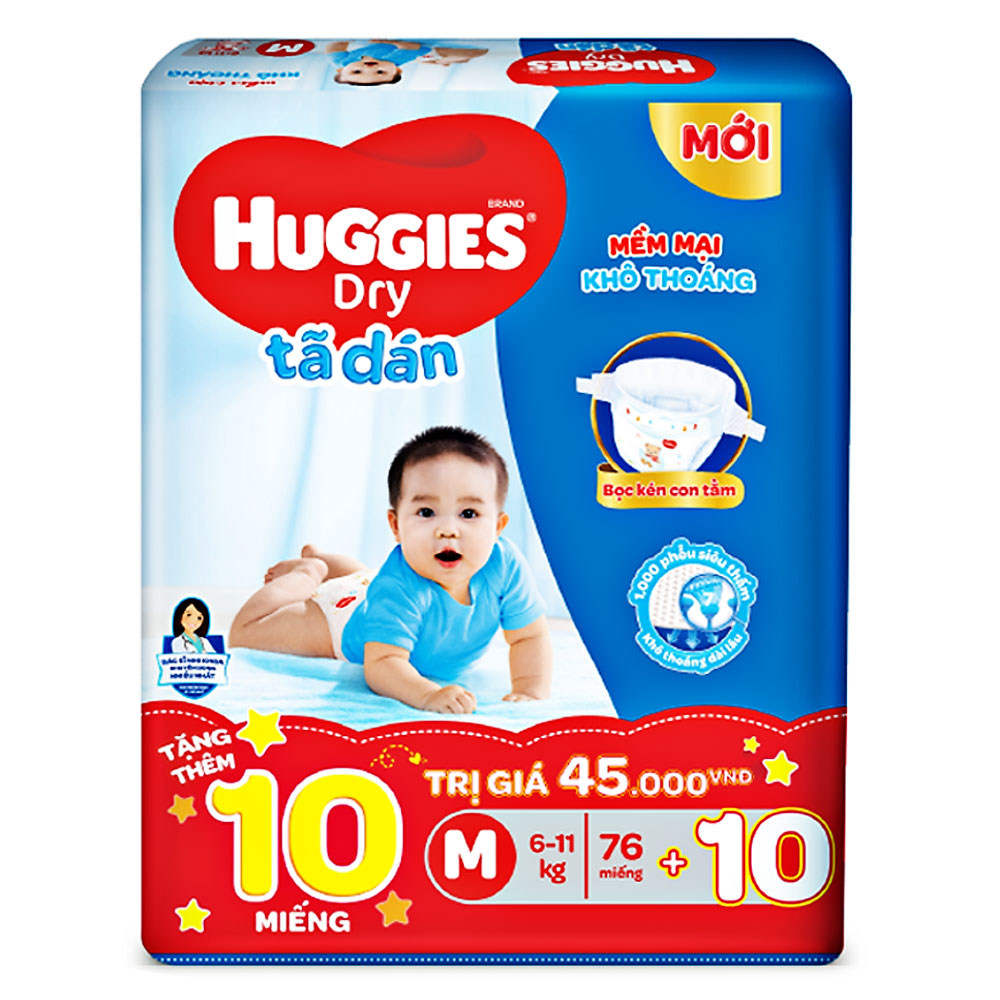 Tã bỉm dán   Huggies Dry Jumbo M76