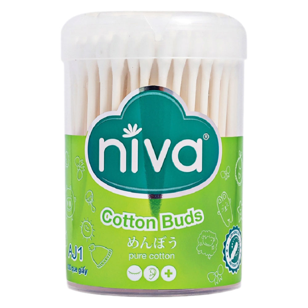 Tăm bông Niva thân giấy hộp người lớn  AJ1 100 que