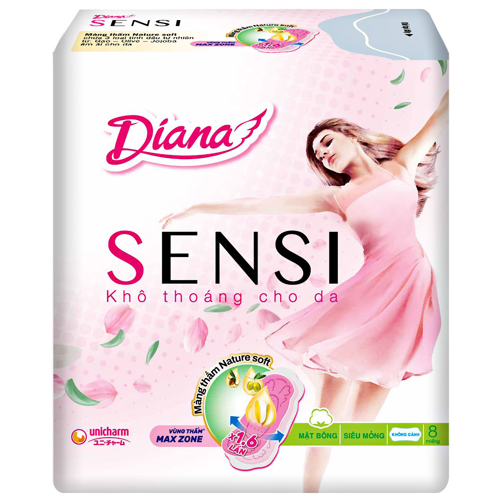 Băng vệ sinh DianaSensi siêu mỏng không cánh 23cm  8 miếng 