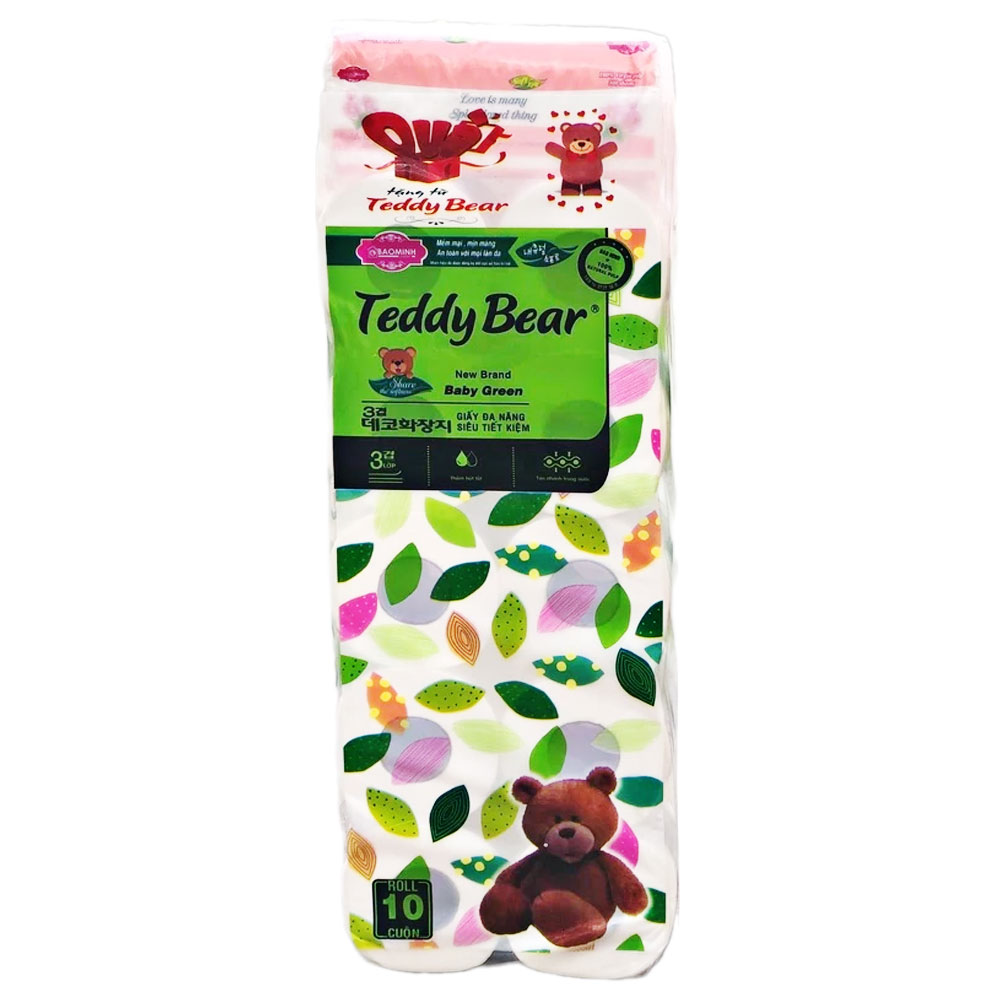 Giấy vệ sinh Teddy bear  mác hồng  có lõi 10 cuộn