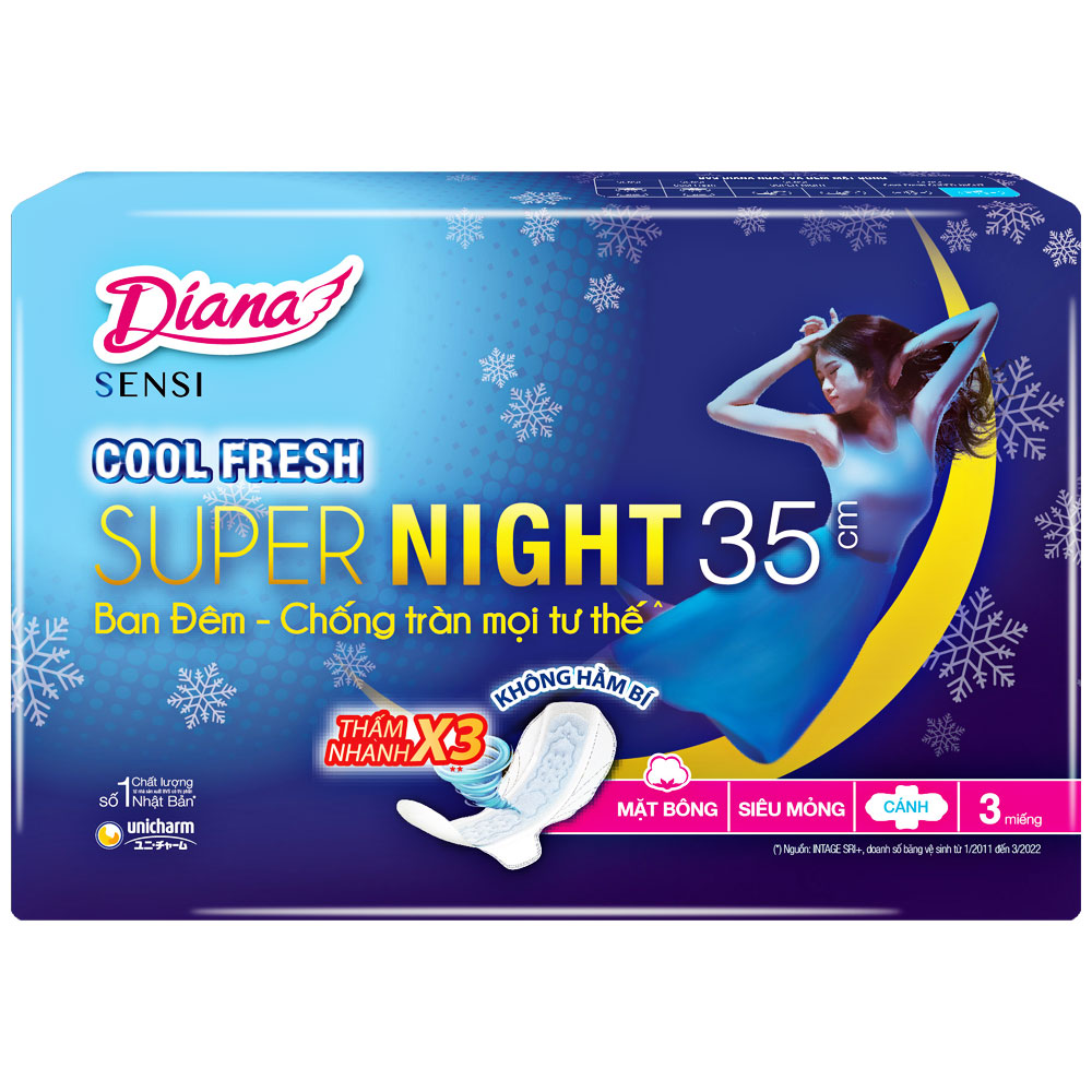 Băng vệ sinh Diana Sensi Cool Fresh cánh đêm 35cm  3 miếng 