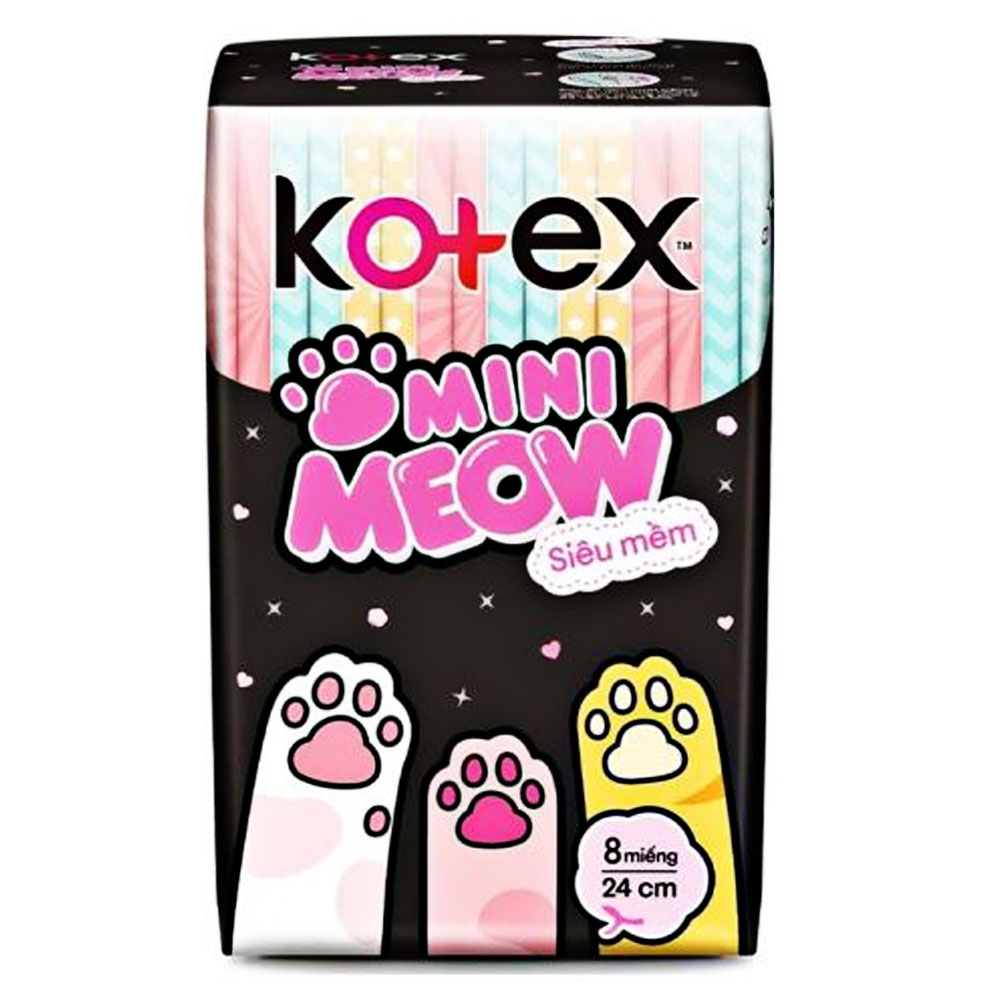 Băng vệ sinh Kotex  Mini Meow Siêu Mềm siêu mỏng cánh 24 cm  8 miếng 