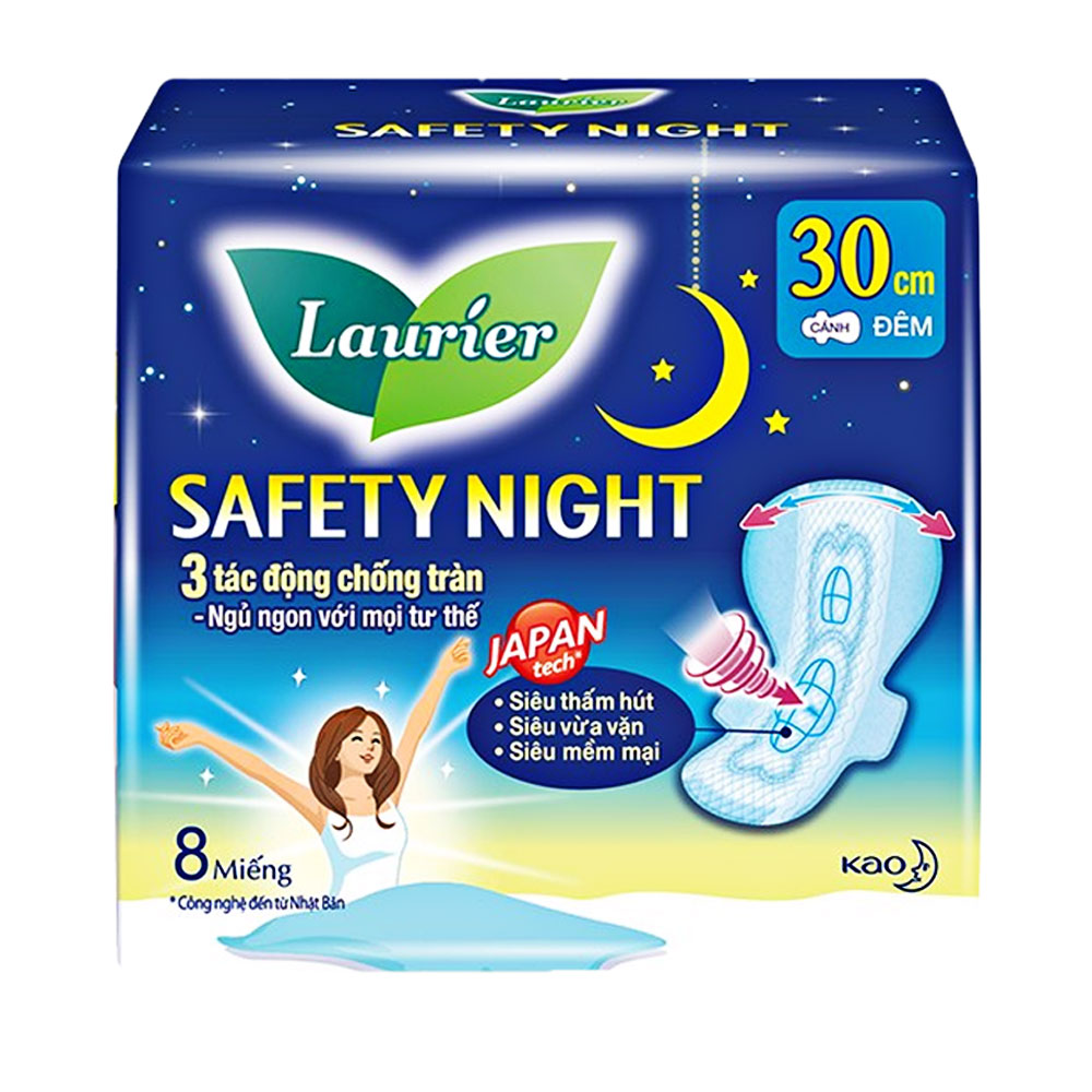 Băng vệ sinh  Laurie ban đêm 30cm có cánh gói  8 miếng 