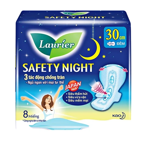 Băng vệ sinh  Laurie ban đêm 30cm có cánh gói  8 miếng 