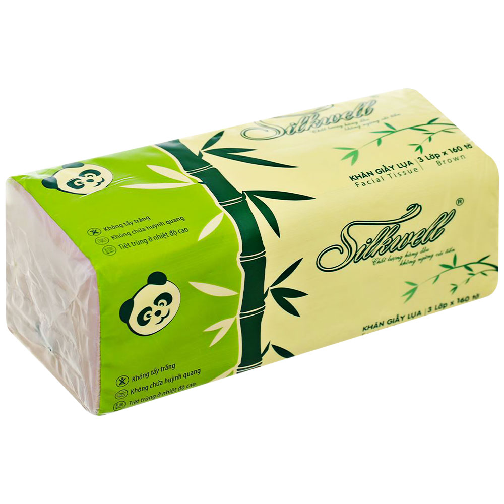 Giấy ăn Silkwell rút lụa 3 lớp Brown 160 tờ x2+khuyến mại