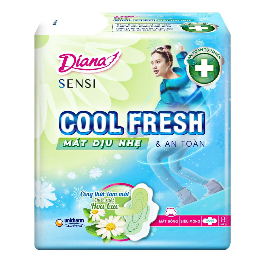 Băng vệ sinh Diana  SenSi Cool Fresh mát dịu siêu mỏng không cánh 8 miếng 