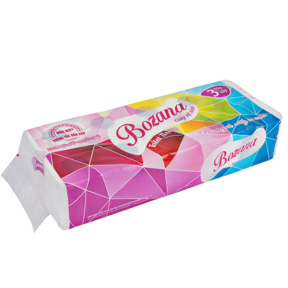 Giấy vệ sinh  Bozana 3 lớp có lõi 10 cuộn