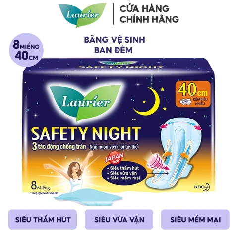 Băng vệ sinh Laurier Safety Night đêm 40cm  8 miếng 
